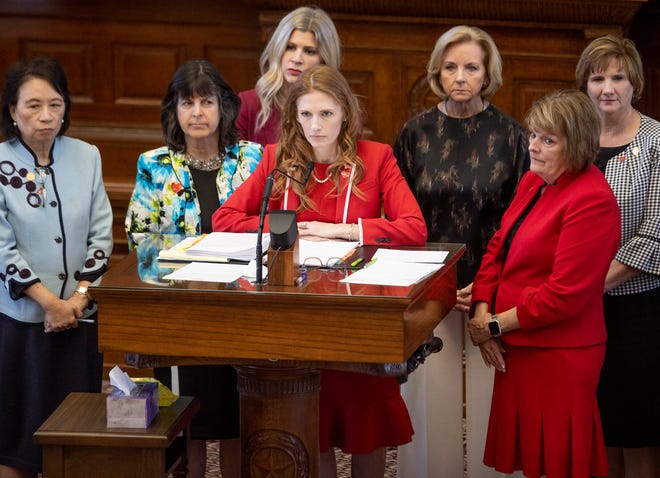 State Rep. Shelby Slawson, R - Stephenville, speaks in support of Senate Bill 8, the fetal heartbeat bill, at the Capitol on Wednesday May 5, 2021.