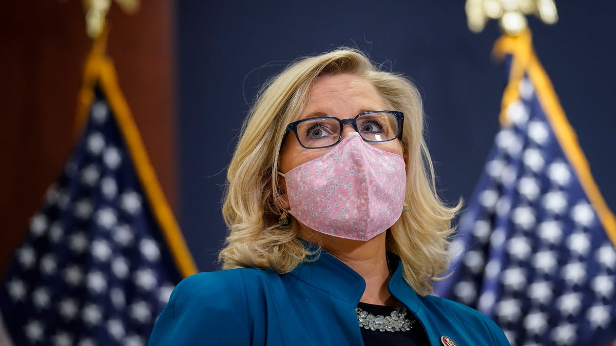 Rep. Liz Cheney, R-Wyo., attends a press conference following a House Republican caucus meeting on Capitol Hill on April 14, 2021 in Washington.