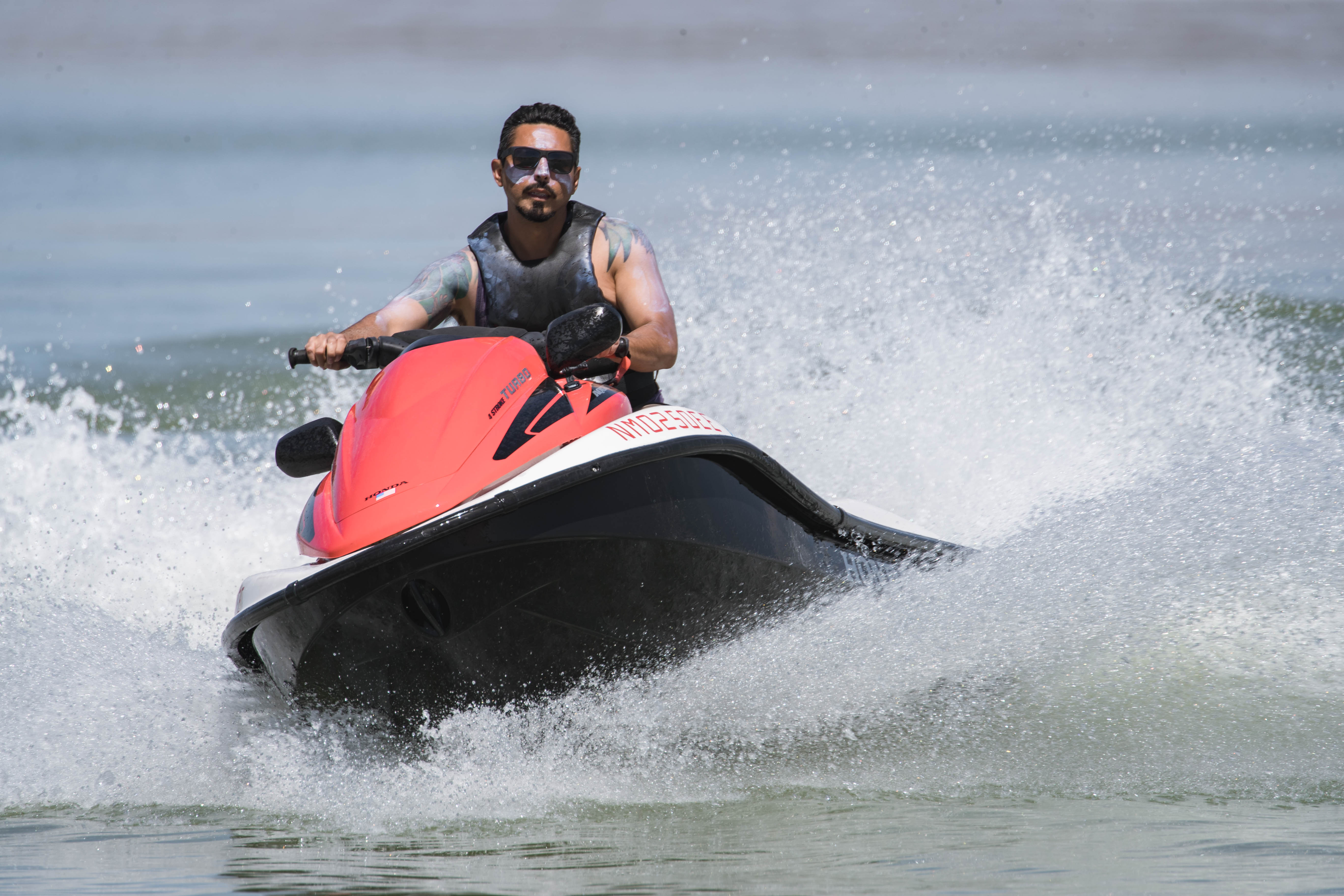 Ruben Apodaca drives a jet ski at Elephant Butte Dam State Park in Elephant Butte on Thursday, May 6, 2021.