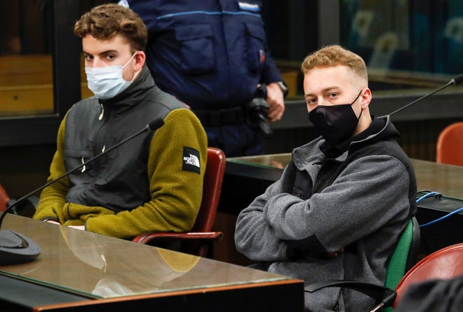 Gabriel Natale-Hjorth, left, and Finnegan Lee Elder, are pictured during a trial hearing in Rome,