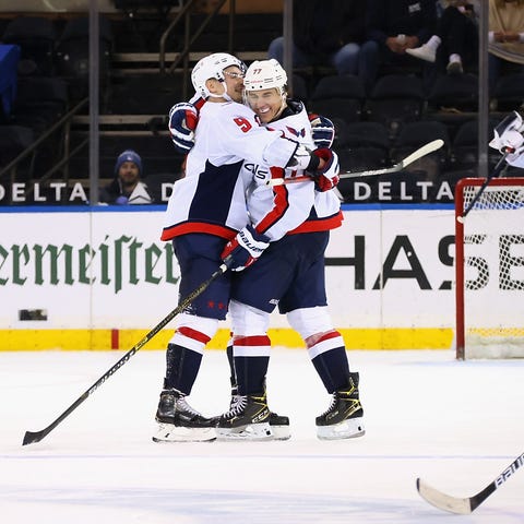 Washington Capitals forward T.J. Oshie celebrates 