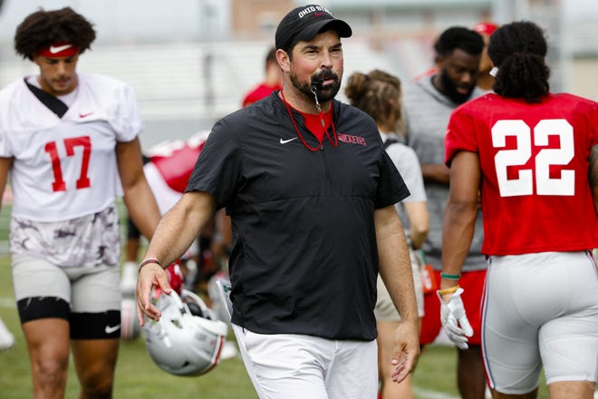 Ohio State Buckeyes head coach Ryan Day during Ohio State Buckeyes football practice on Wednesday, August 14, 2019 at the Woody Hayes Athletic Center in Columbus, Ohio. [Joshua A. Bickel/Dispatch]
