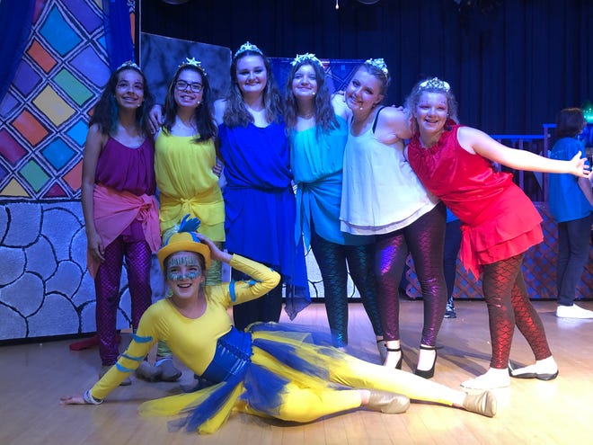 Some of the cast members of Woodland Middle School’s production of “The Little Mermaid,” a play at the center of a dispute over mask-wearing between parents and school district officials.