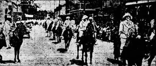 With Leon Haas as Parade Marshall, the Ford Day Parade rolls down Landry Street in Opelousas on July 22, 1922 to the delight of thousands of parade goers.