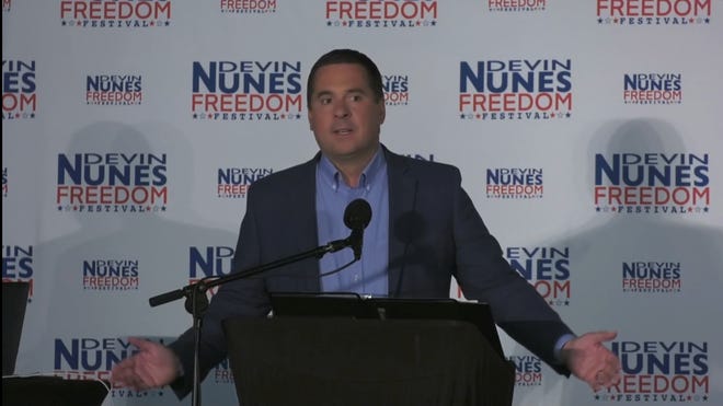 Devin Nunes' speaks at the "Freedom Fest" at the International Agri-Center on Saturday.