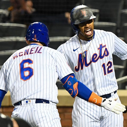New York Mets third baseman Jeff McNeil celebrates