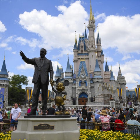 The "Partners" statue sits in front of Cinderella'