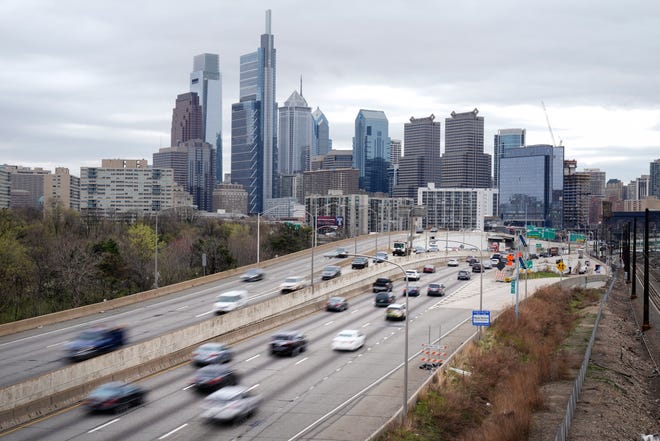 Traffic moves along the Interstate 76 highway in Philadelphia.