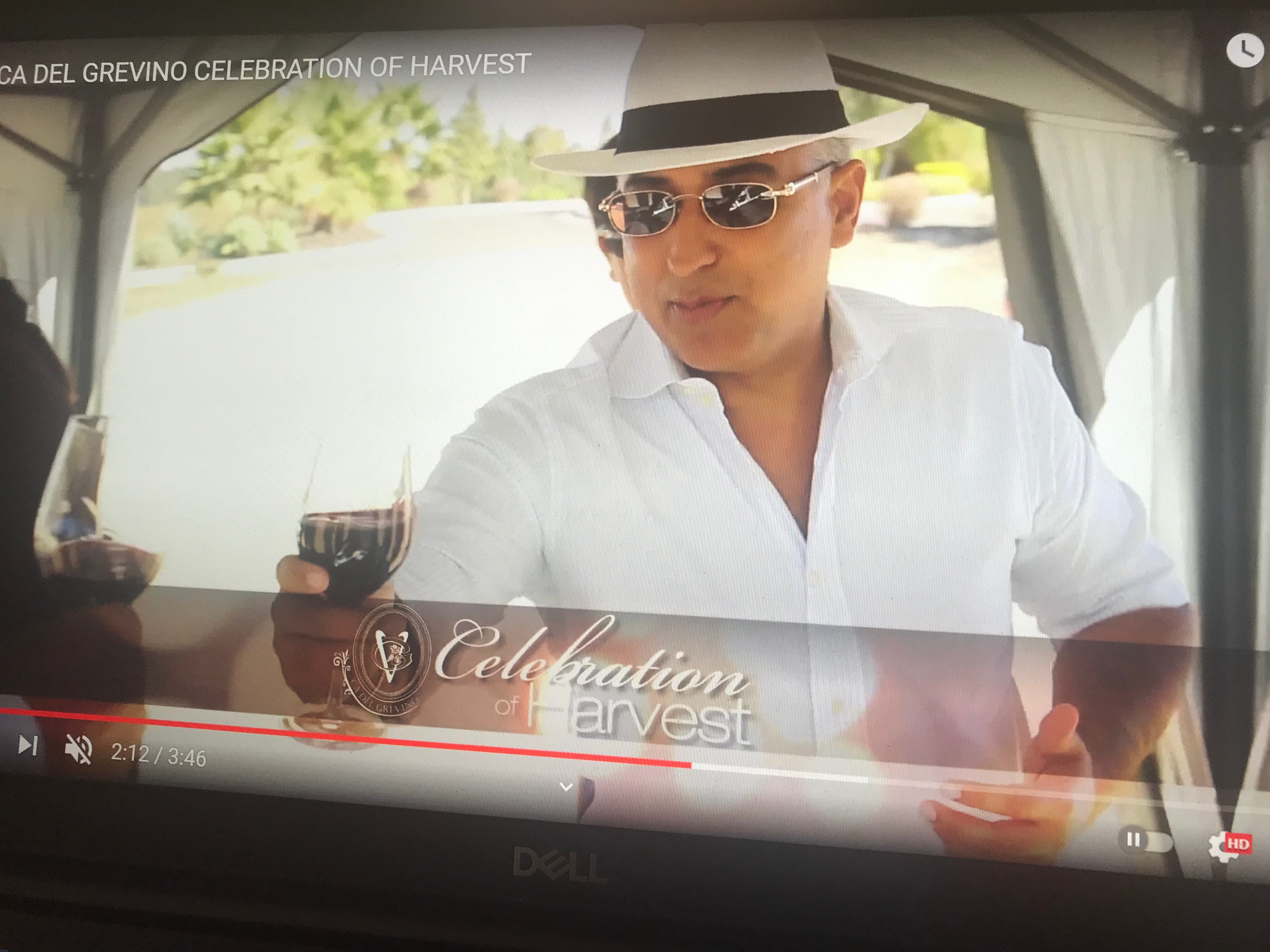 In this screenshot, Randeep Grewal appears in a promotional video for his winery, Ca' Del Grevino.