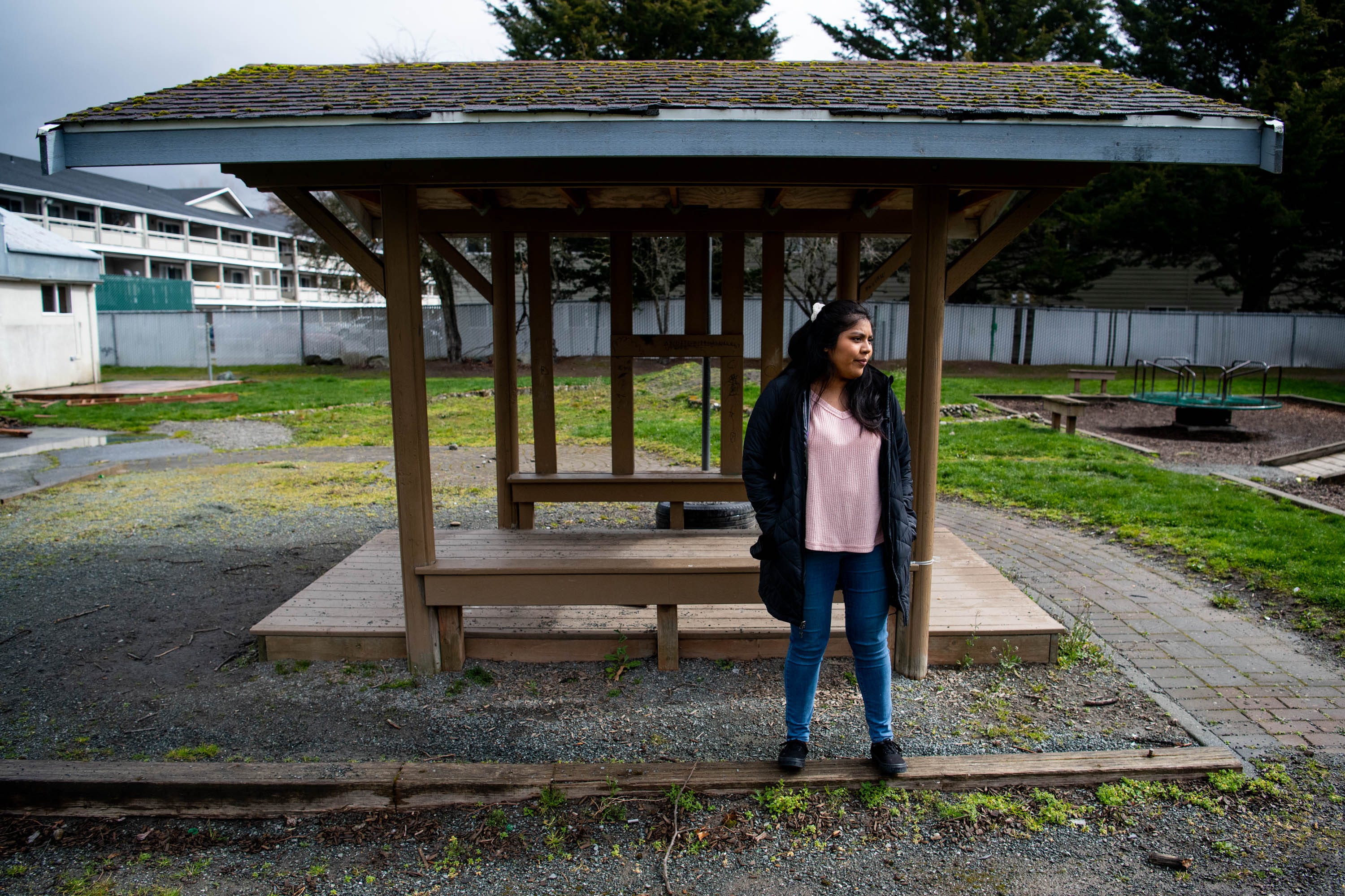 Guillermina Gutierrez-Martinez reflects on attending the local Head Start program while growing up on Friday, March 19, 2021, in Mount Vernon, Wash. Gutierrez-Martinez said she would sneak through a hole in the fence, which has since been replaced, to get to the daycare from their adjacent apartment building.