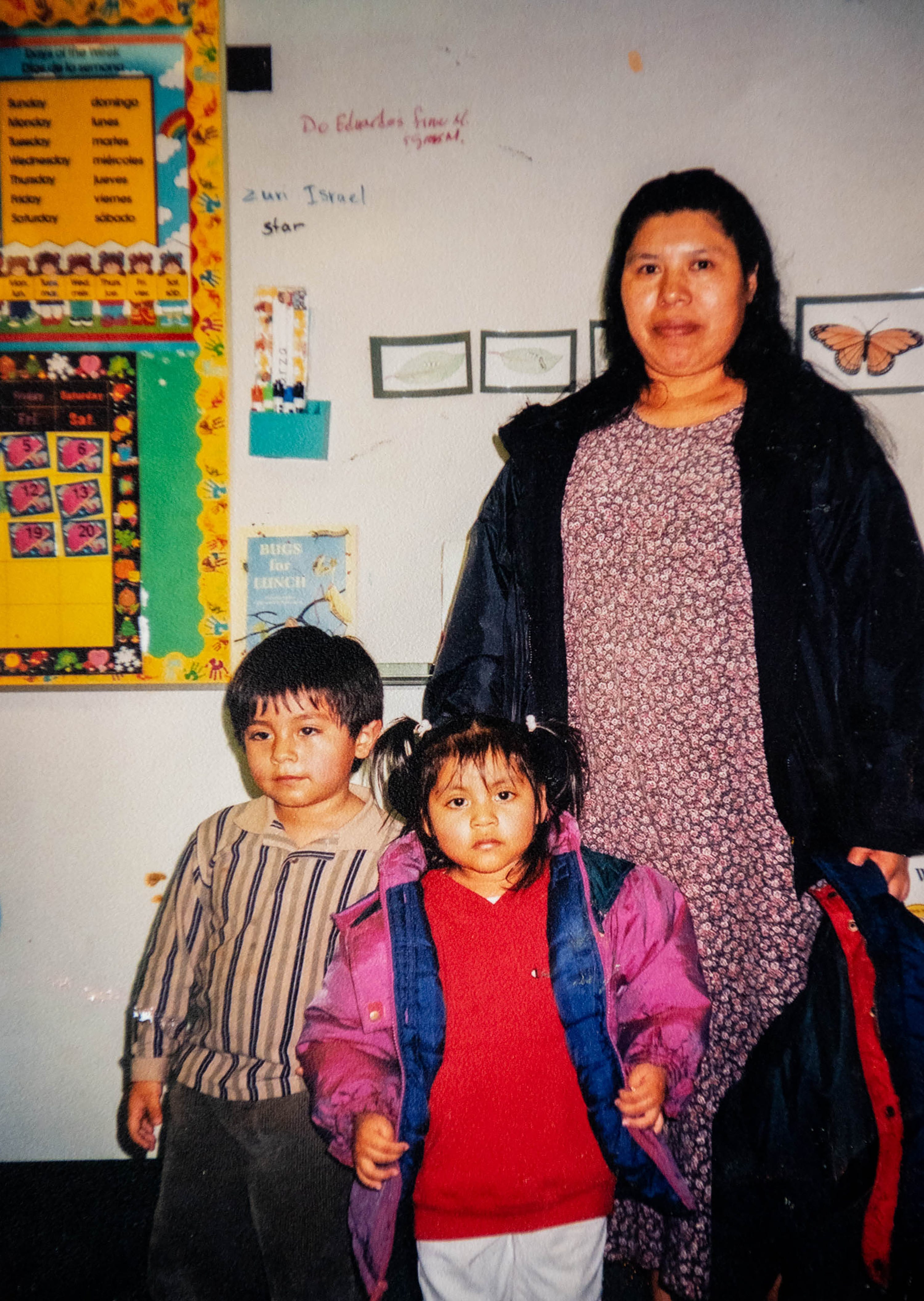 Carmen Martinez Medina, right, stands alongside her two children José, 6, and daughter Guillermina, 5, at the Skajit/Islands Head Start in Mount Vernon, Washington.