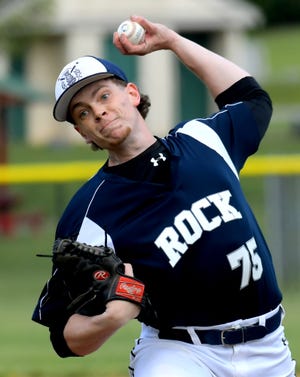 Glen Rock pitcher James Wiercinski delivers against visiting Stoverstown in Central League baseball Tuesday, May 11, 2021. He pitched a complete-game shutout, striking out 16 batters for the 1-0 win. Bill Kalina photo