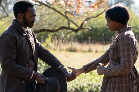 William Jackson Harper as Royal and Thuso Mbedu as Cora on "The Underground Railroad."