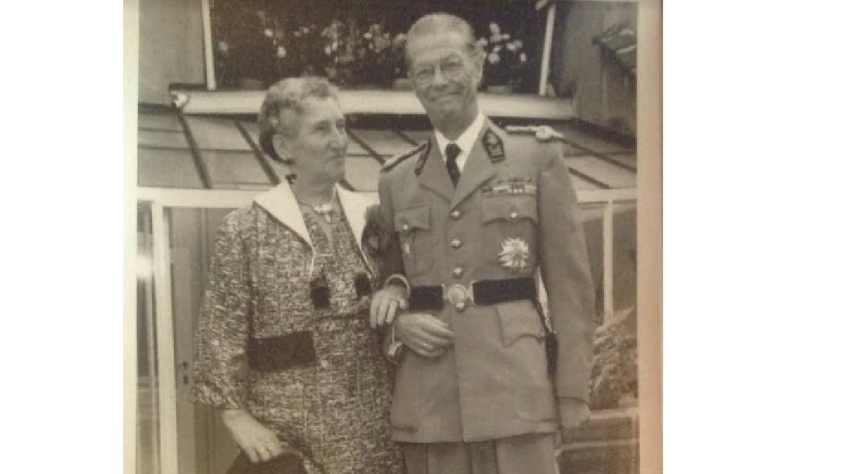 Christopher de Vinck's grandparents, Julie Kestens and Maj. Gen. Joseph Kestens, around 1960, in Brussels, Belgium.
