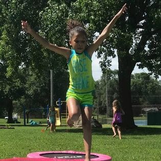 One of the Run for Fun exercises is sprinting to the mini-trampoline and bounding over the small pool. Run for Fun is for children 6 to 11 who live in Springfield. It's free and will be held at 10 a.m. every Saturday in June and July at Hailey's Playground in Westport Park near Westport Elementary School. It is sponsored by the Springfield-Greene County Park Board.
