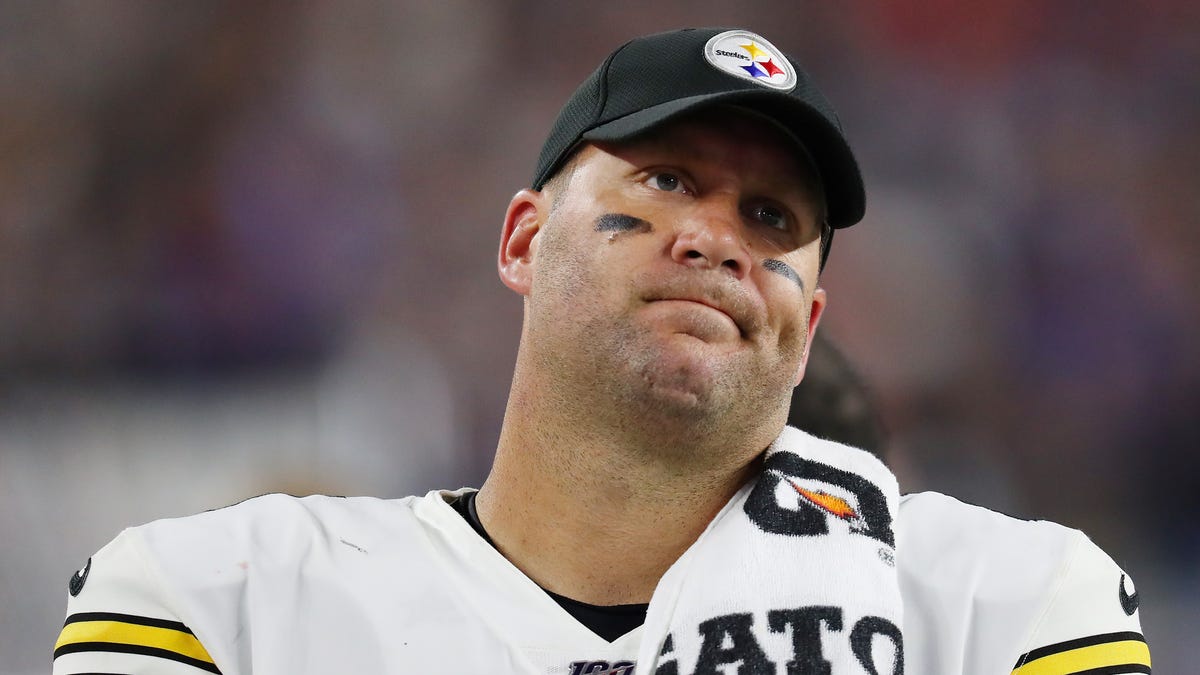Ben Roethlisberge of the Pittsburgh Steelers reacts on the sideline during the second half against the New England Patriots at Gillette Stadium on September 08, 2019 in Foxborough, Massachusetts.