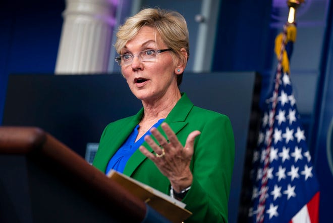 Energy Secretary Jennifer Granholm speaks during a press briefing at the White House, Tuesday, May 11, 2021, in Washington. (AP Photo/Evan Vucci)