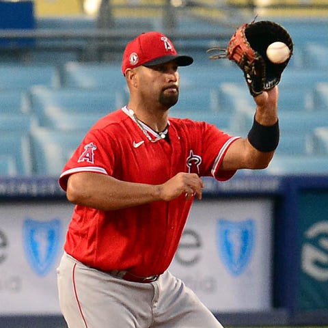 Pujols during his time with the Angels in a game a