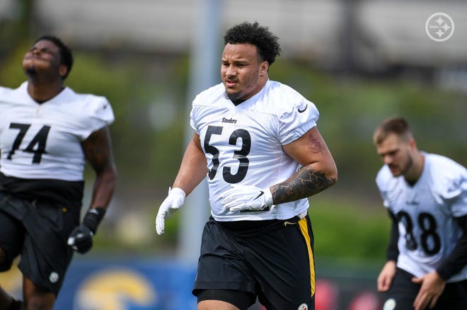 Peoria native Kendrick Green competes in Pittsburgh Steelers rookie minicamp on Sunday, May 16, 2021, in Pittsburgh.
