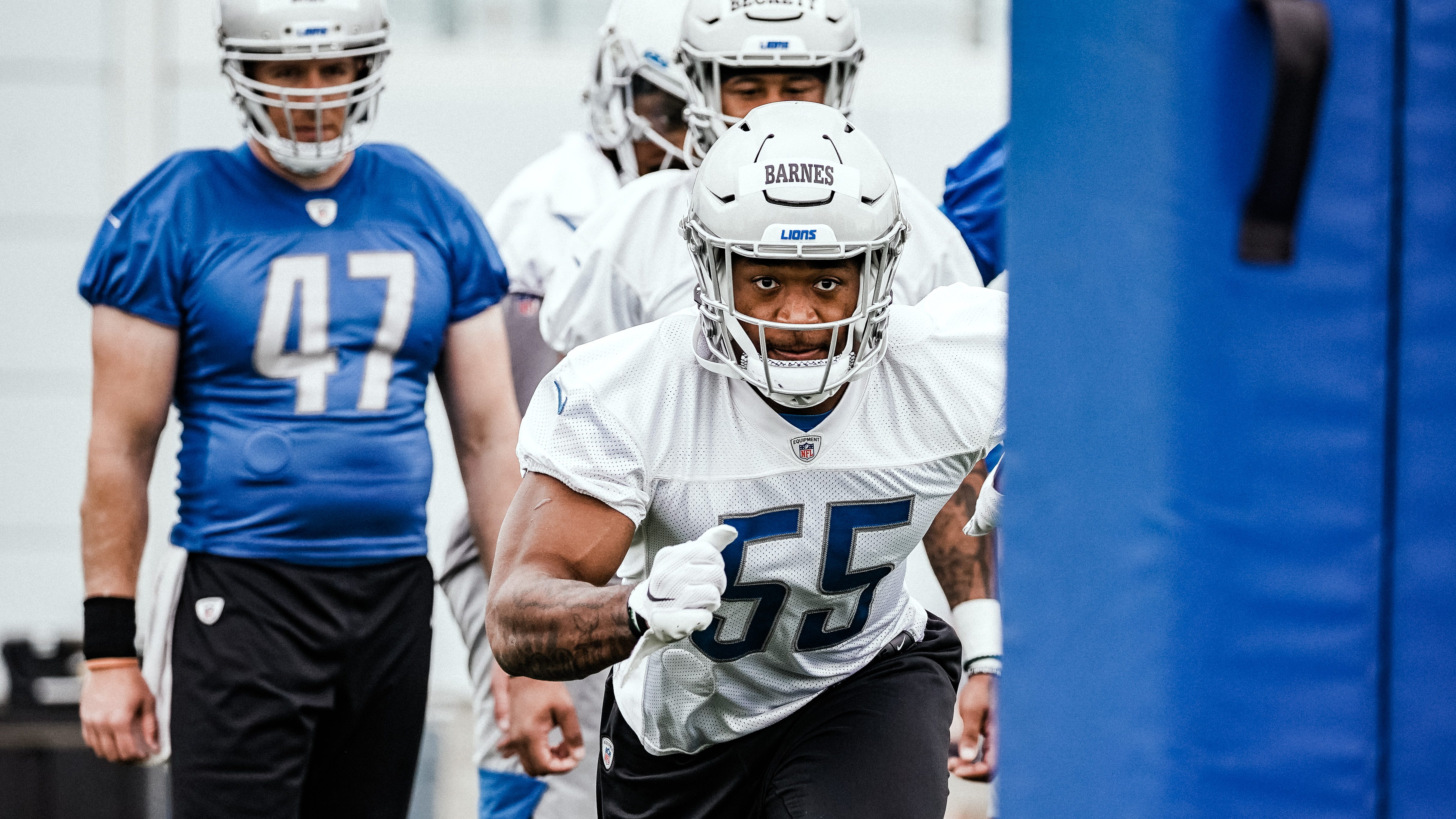 Derrick Barnes, a fourth-round pick out of Purdue, was one of a number of rookies who took part in the Lions rookie minicamp this weekend.