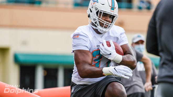 Fullback Carl Tucker during Dolphins rookie minicamp.