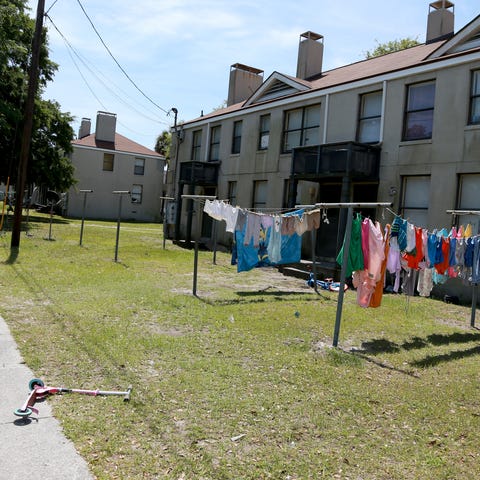 Clothes drying on a line at Yamacraw Village apart