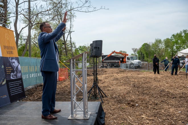 John Louis Barrow, son of boxing legend Joe Louis, at the announcement of the construction of the Joe Louis Greenway in Detroit on Monday.