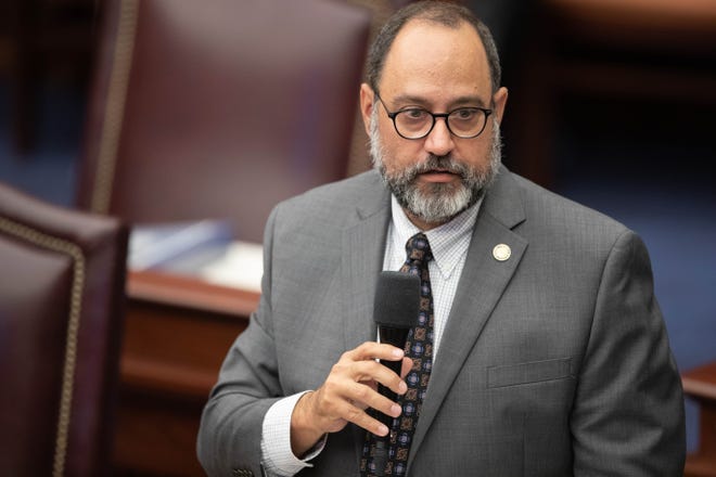 Florida State Sen. Ray Rodrigues speaks on the first day of the Florida Legislature’s 2021 special session on gambling at the Capitol in this May 17, 2021, file photo. After Ray Rodrigues, an Estero Republican, said Wednesday that he will not seek reelection, Gov. Ron DeSantis quickly backed another candidate who launched a bid for the Southwest Florida district.