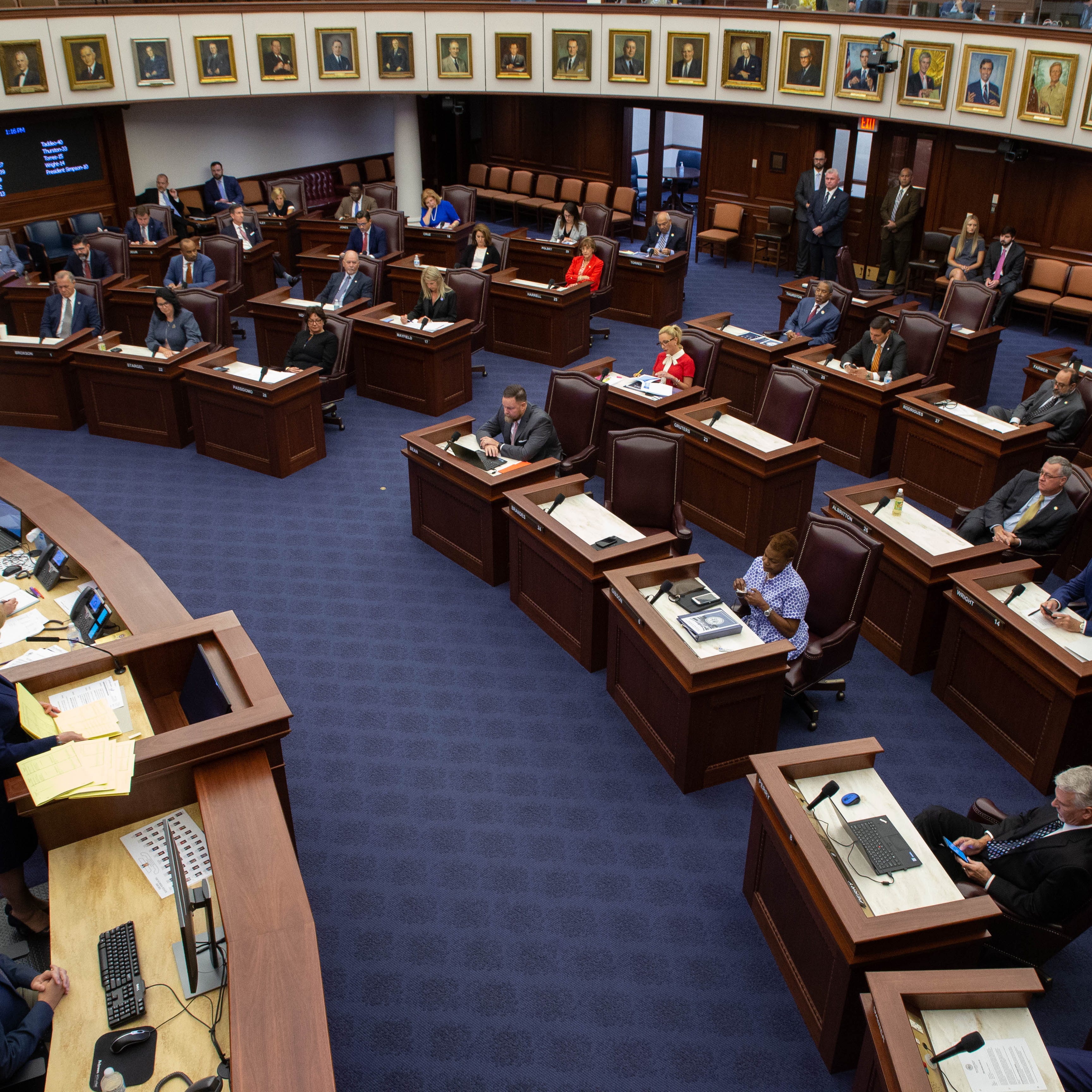 Senators sit in their chamber on the first day of the Florida legislature's 2021 special session on gambling at the Capitol Monday, May 17, 2021.  IR CERREREE S 