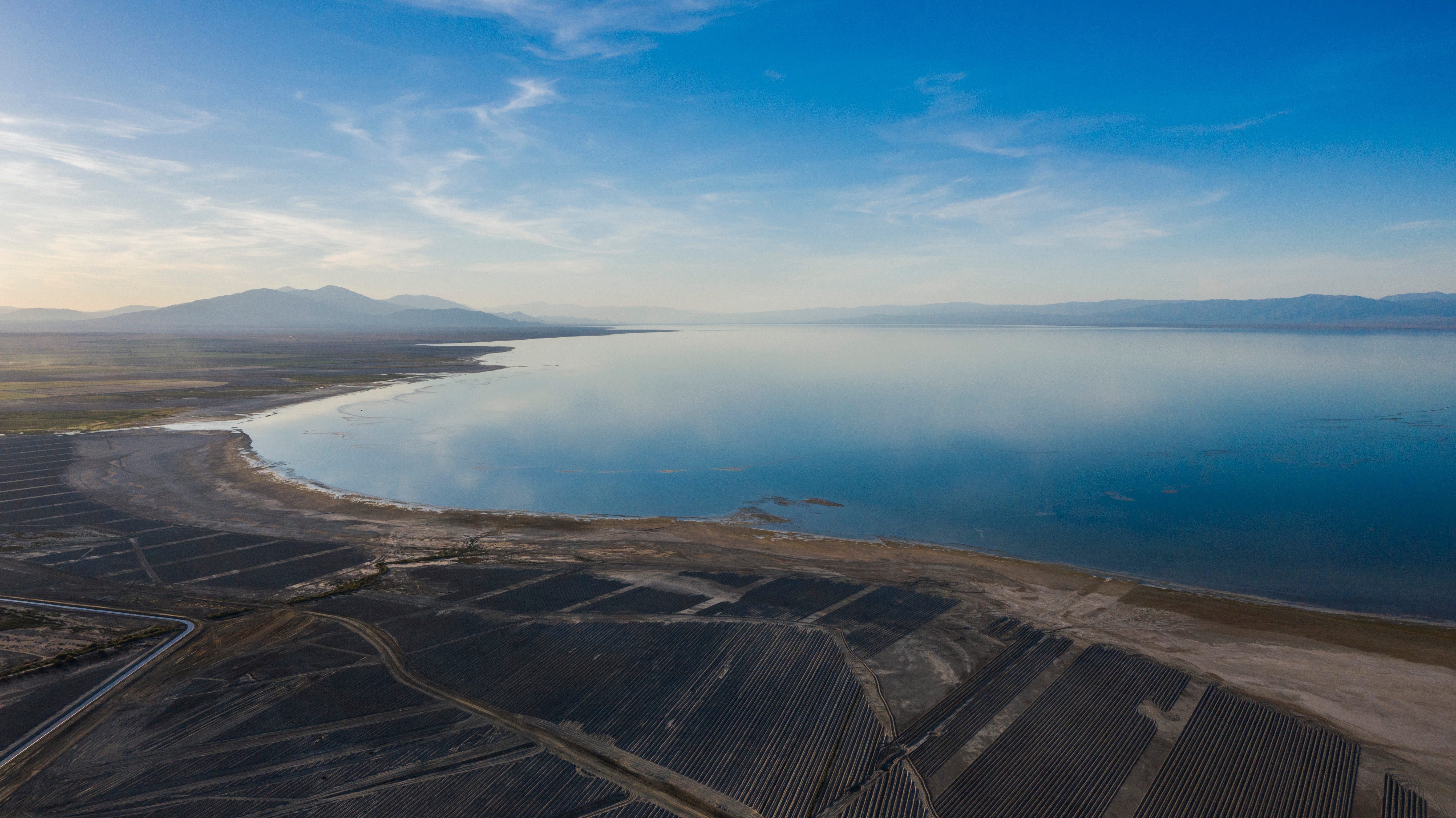 As the Salton Sea shrinks, dusty lakebed known as playa is exposed to the wind. This stretch at the southwestern corner of the lake could be the location of a sea-to-sea canal dumping water from the Sea of Cortez into the Salton Sea.