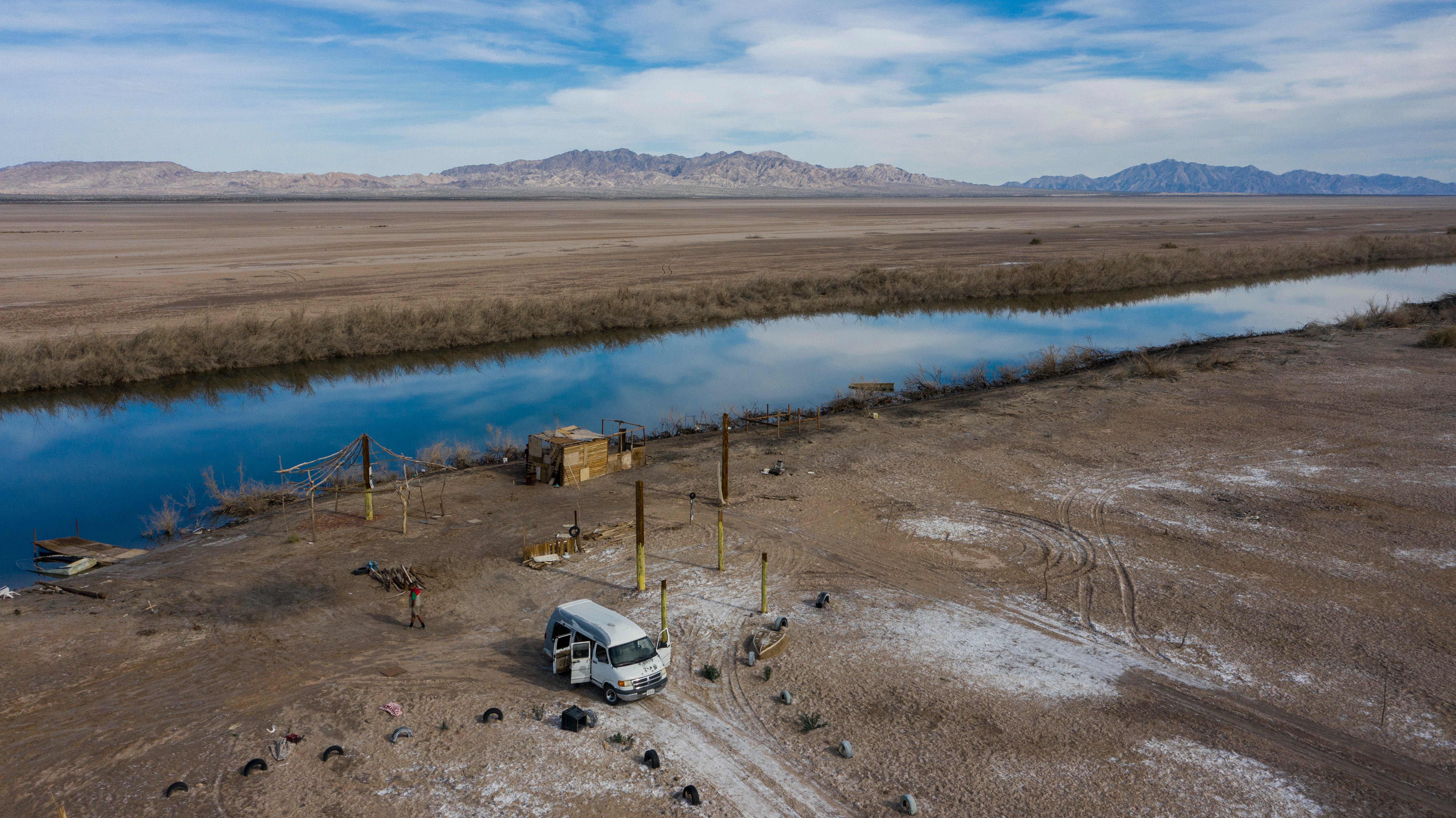 The Coyote Canal winds through Laguna Salada.