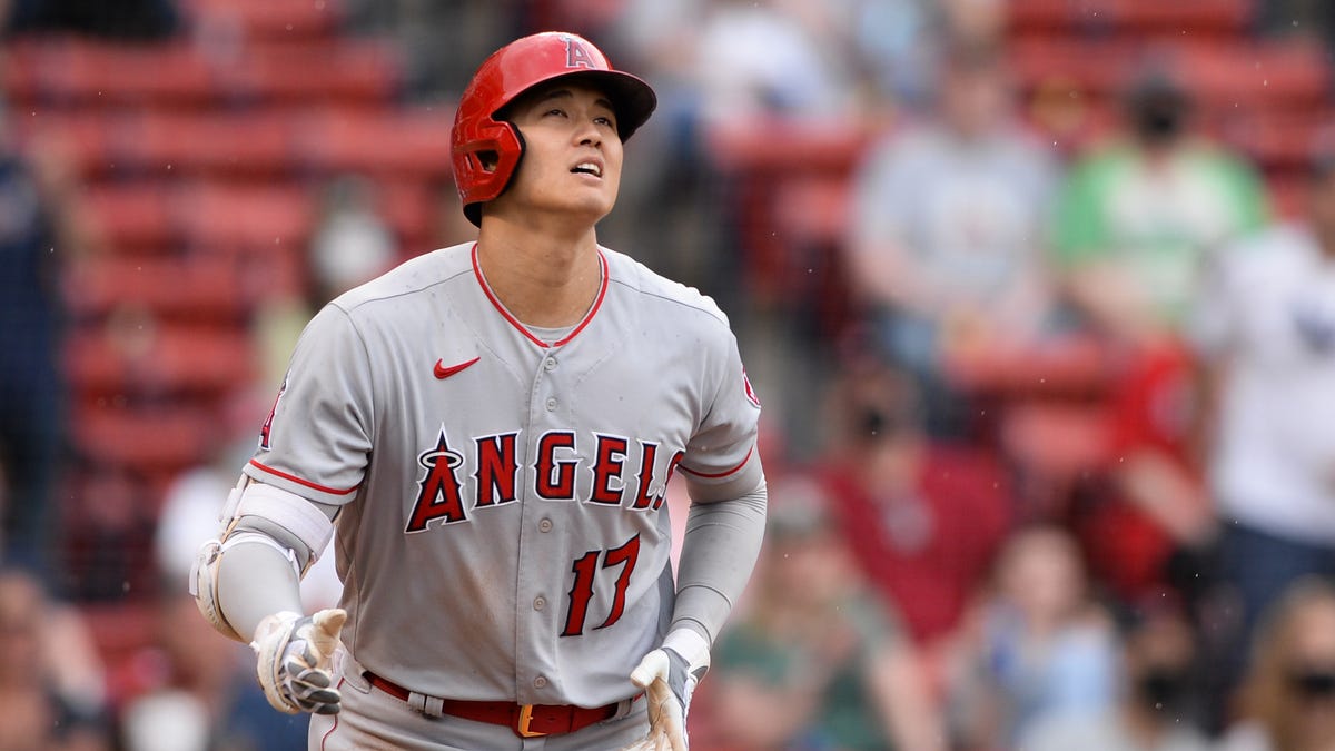 BOSTON, MA - MAY 16: Shohei Ohtani #17 of the Los Angeles Angels watches the ball of his game-winning two-run home run in the ninth inning against the Boston Red Sox at Fenway Park on May 16, 2021 in Boston, Massachusetts. (Photo by Kathryn Riley/Getty Images) ORG XMIT: 775627175 ORIG FILE ID: 1232936222