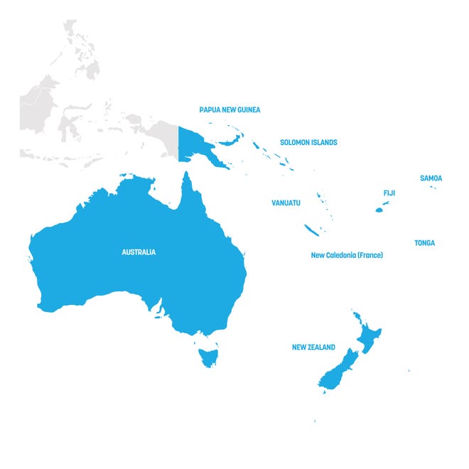 Most of Oceania is still off limits to Americans, including Australia and New Zealand.