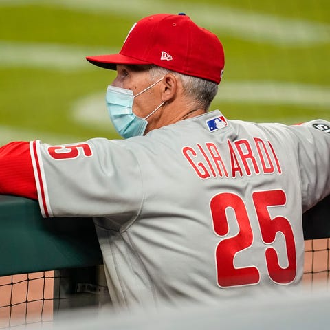 Phillies manager Joe Girardi  in the dugout during