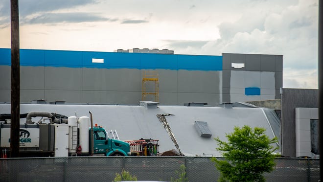 A wall collapsed at the Carencro Amazon fulfillment center after heavy rain in the area Tuesday, May 18, 2021.