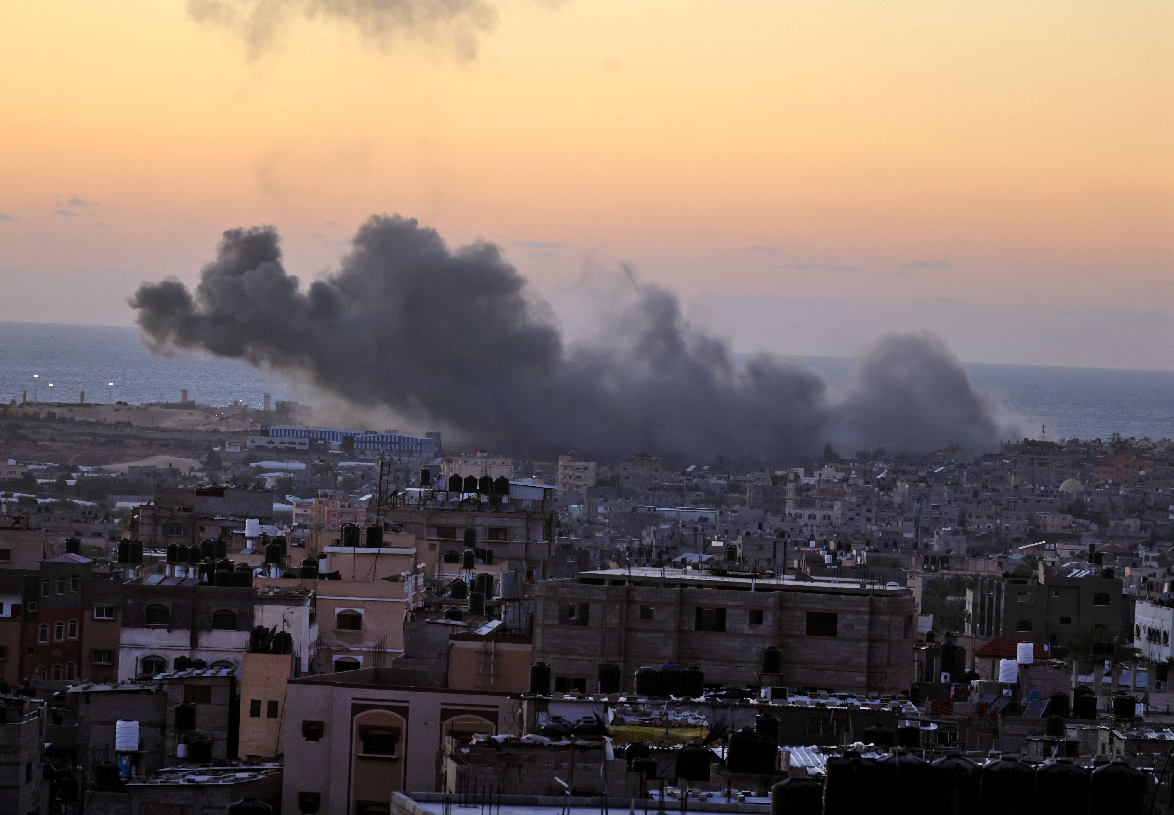 Smoke billows from an Israeli airstrike in Rafah in the southern Gaza Strip on May 18.