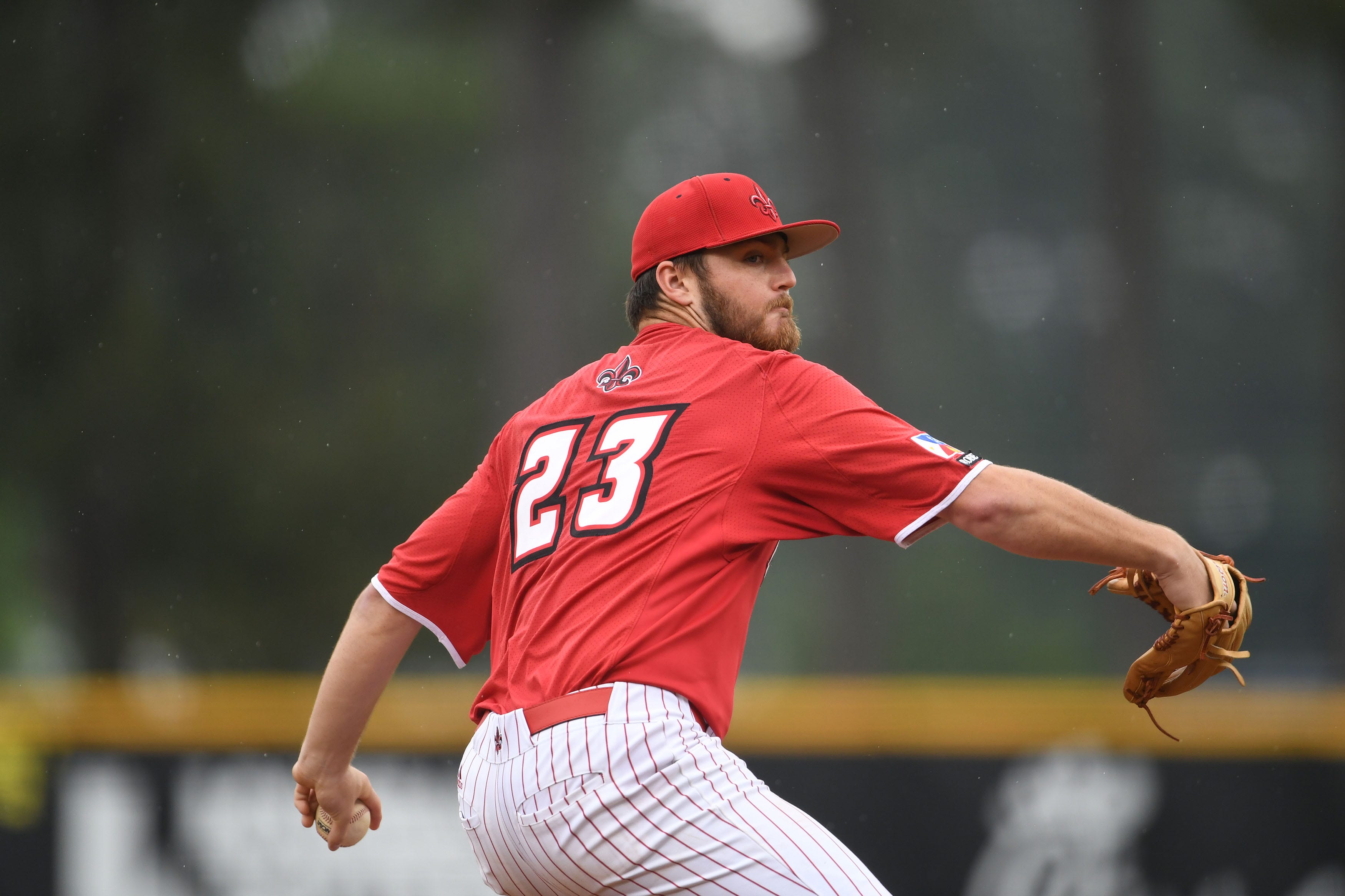 Ragin' Cajuns reliever Brandon Talley pitches during a 9-0 shutout win over Texas State at May 1 at The Tigue.