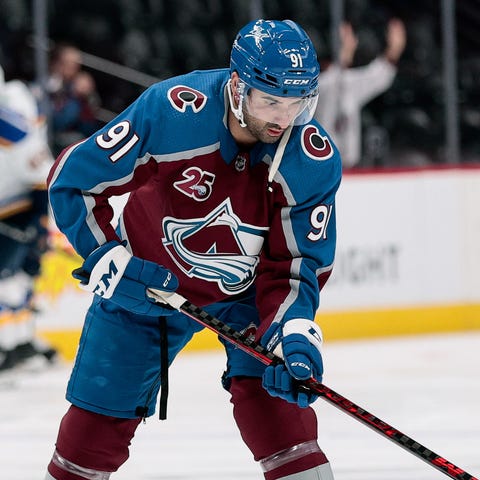 Colorado Avalanche center Nazem Kadri warms up bef