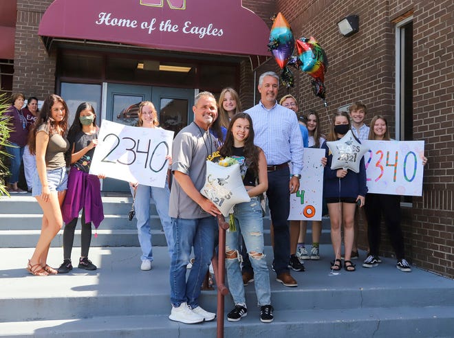 After 2,340 days of perfect school attendance, Niceville High School senior Laurel Wentworth was congratulated by friends, family and staff when she arrived for her final day of school.