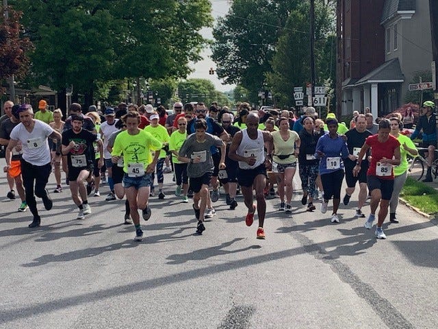 Runners participate in the 38th annual Edwin Krawitz Memorial Law Day "Race Judicata" in Stroudsburg, held May 16, 2021. The event was held in benefit of AWSOM.