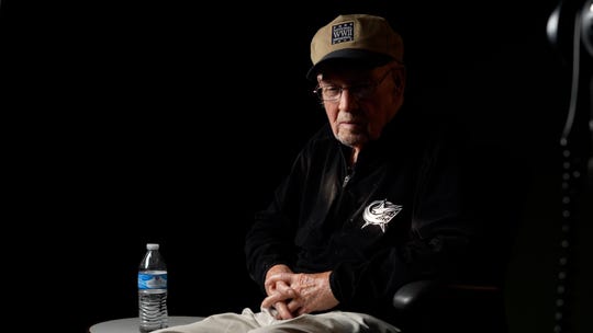 Harry Diehl composes himself before his interview with the Guardians Never Forget project. Diehl served in the US Army Air Corps in World War II as part of a crew that ran supply and troop transport missions.