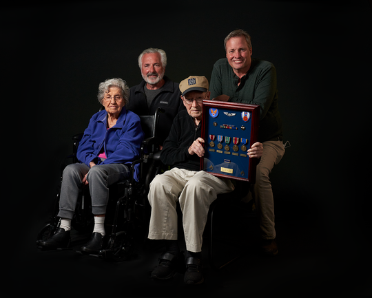 The Diehl family: Annie, in blue, and Harry are seated up front, with their sons Russ, left, and Kevin. Annie and Harry served the country during World War II and recently shared their stories with the Guardians Never Forget project.