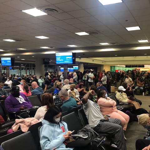 A crowded gate area at Chicago's Midway Internatio