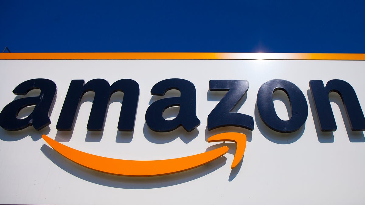 Amazon logo is displayed in Douai, northern France.