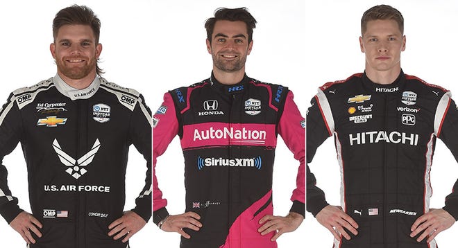 Conor Daly (from left), Jack Harvey and Josef Newgarden, Row 7 for the 2021 Indianapolis 500.