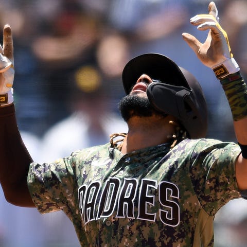 Padres shortstop Fernando Tatis Jr. celebrates his