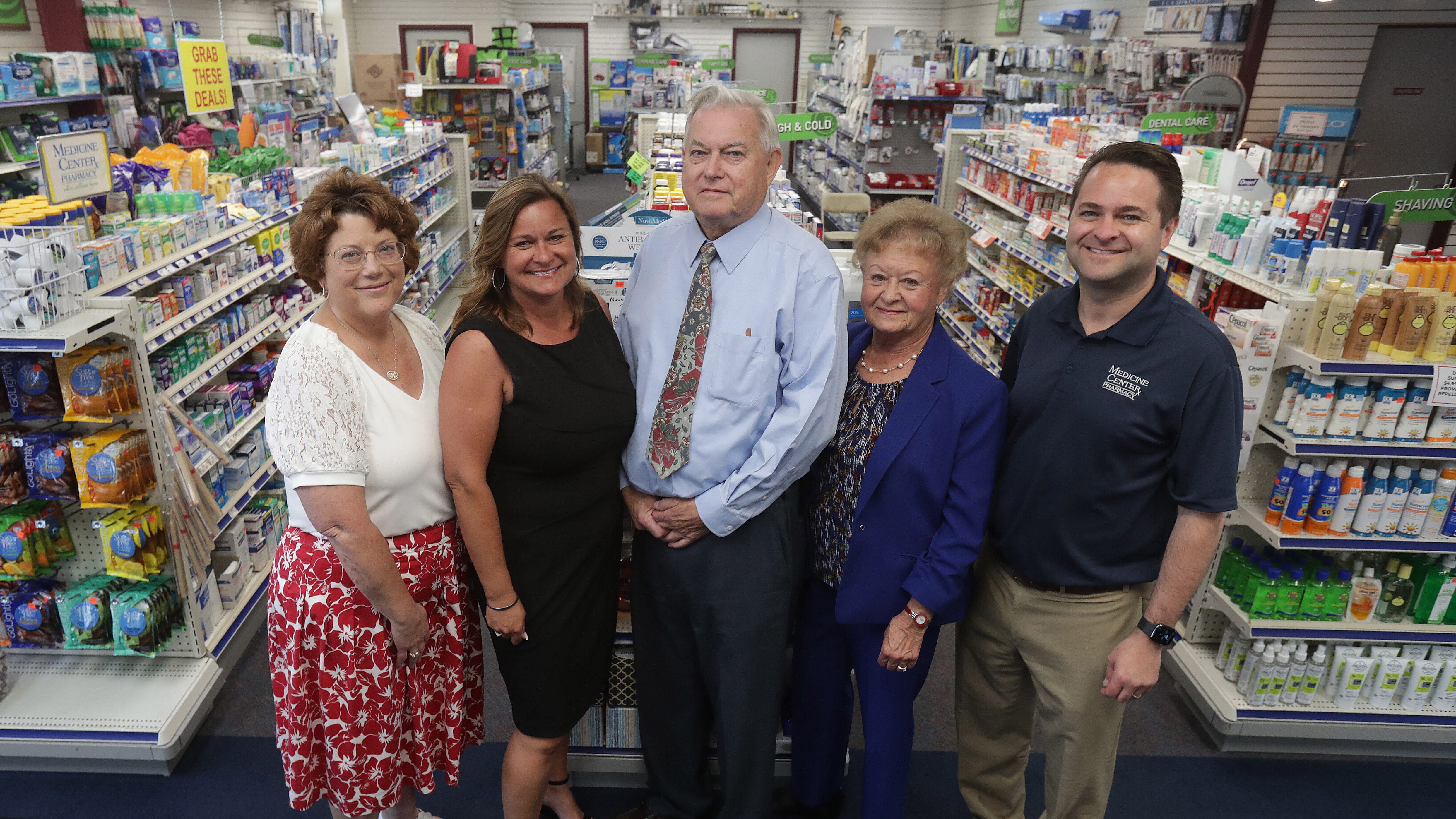 The Medicine Center family, from left, Nancy Wharmby, Joy Parkinson, Paul White, Susan White and Brad White. The pharmacy operation has been growing in Stark County since 1976.