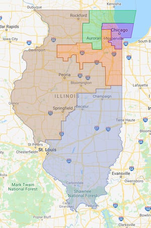 Proposed from Illinois Senate and House Democrats for new Illinois Supreme Court boundaries. (Source: www.ilhousedems.com)