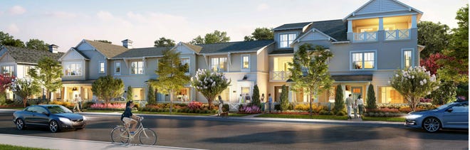 A rendering of the proposed Haley Point 72-townhome development located at 2400 Channel Drive in Ventura.