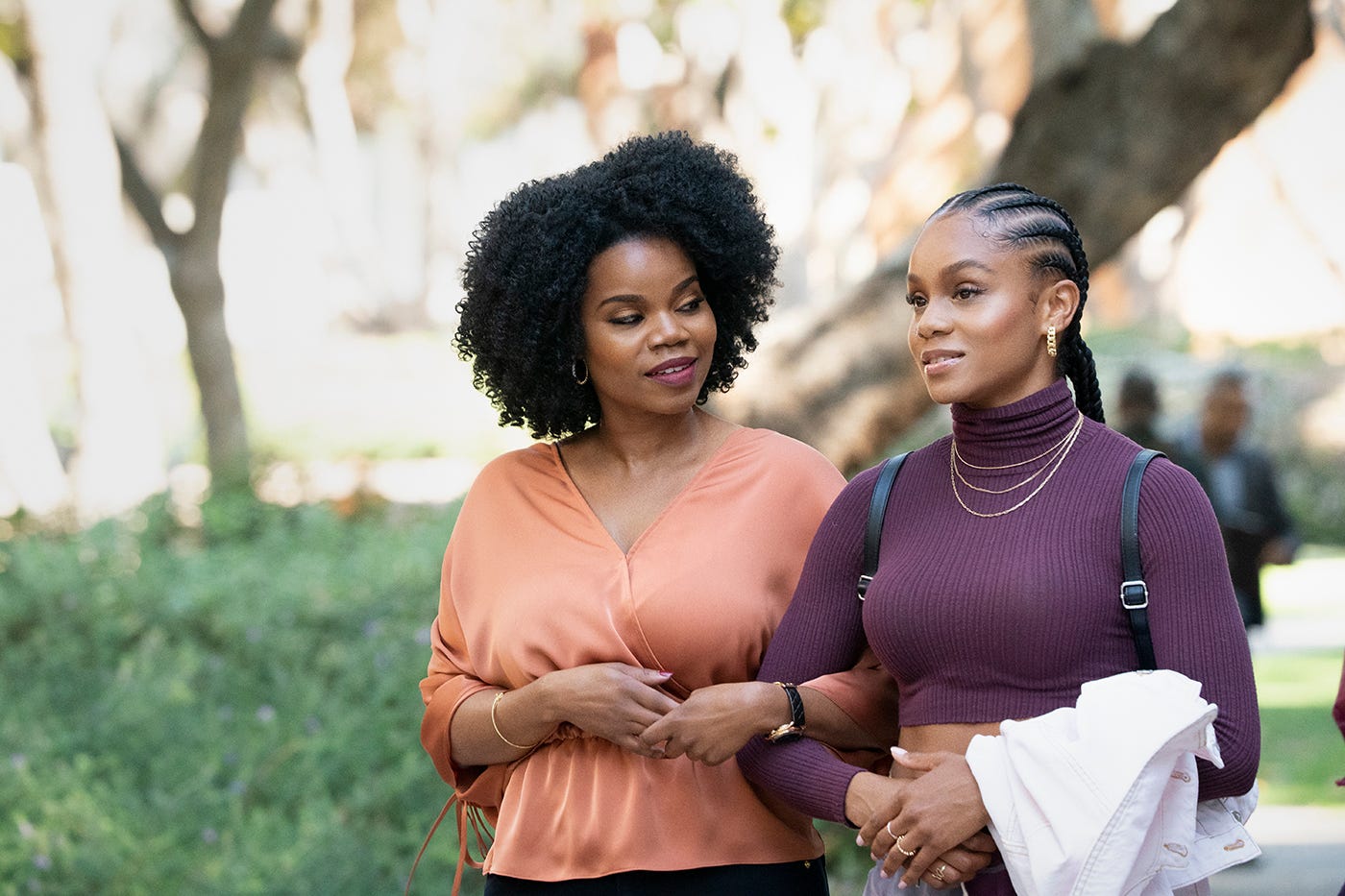 Kelly Jenrette and Geffri Maya in "All American: Homecoming," a spinoff of CW's high-school series set at a historically Black college.